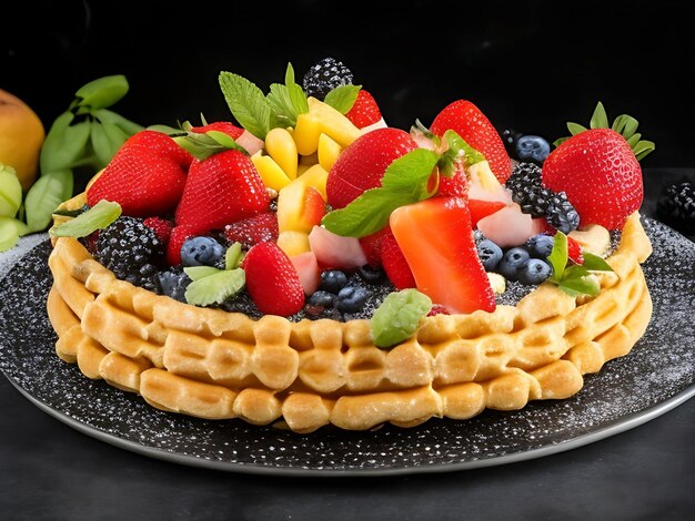 Foto lecker waffeltort mit frischem obst