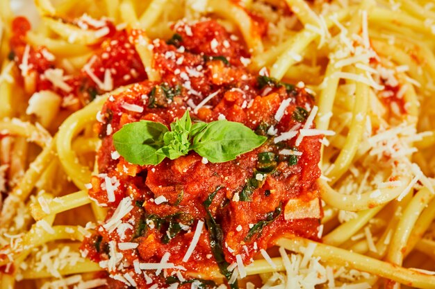 Leckere appetitliche klassische italienische Spaghetti mit Tomatensauce