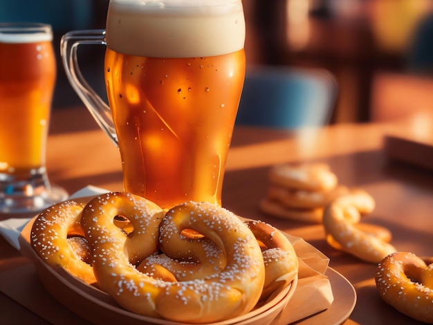 Foto leckere bayerische brotzeiten mit bier auf dem tisch