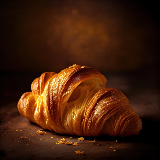 Leckere Croissants auf schwarzem Hintergrund. Köstliches Frühstück mit frischen Croissants aus frisch gebackenem Brot