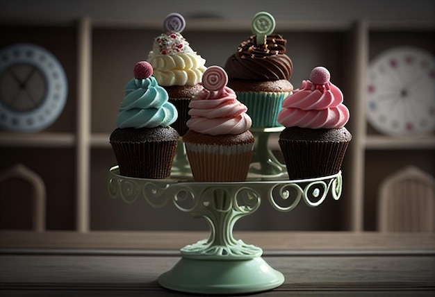 Leckere Cupcakes auf Stand Illustration AI generativ