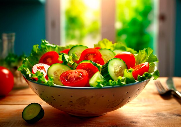 Leckere frische Salate mit Garnelen und selbst zubereitetem Gemüse