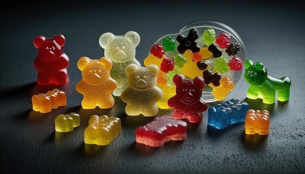 Leckere Gummibärchen in verschiedenen Geschmacksrichtungen