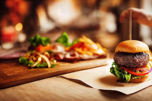 Leckere hausgemachte Burger aus Rinderkäse und Gemüse