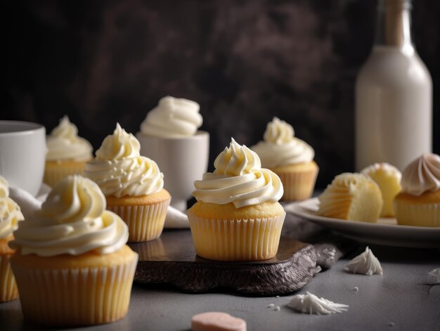 Foto leckere hausgemachte vanille-cupcakes. generative ki