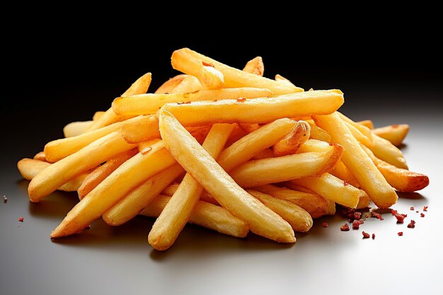 Leckere Pommes Frites zur Snackzeit auf weißem Hintergrund