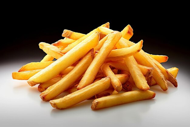 Leckere Pommes Frites zur Snackzeit auf weißem Hintergrund