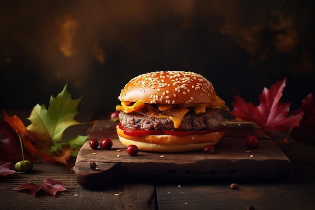 Leckerer Burger mit Fleisch und geschmolzenem Käse Generative AI