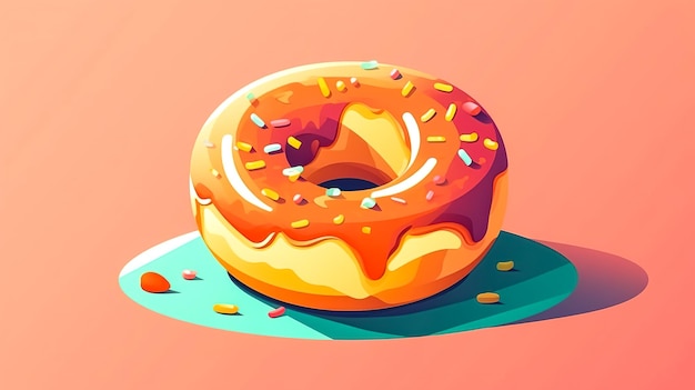 Leckerer Donut auf orangefarbenem Hintergrund isolierte generative KI