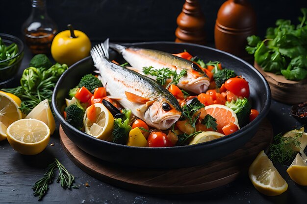 leckerer gekochter Fisch mit frischem Gemüse