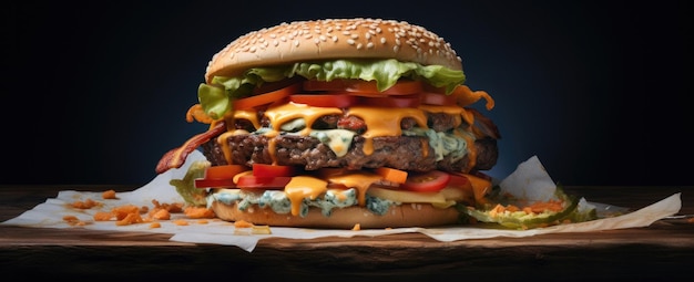 Leckerer hausgemachter Rindfleischburger, Nahaufnahme von Food-Fotografie auf dunklem Hintergrund