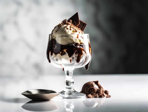 Leckerer kalter Schokoladen- und Vanilleeisbecher Generative AI