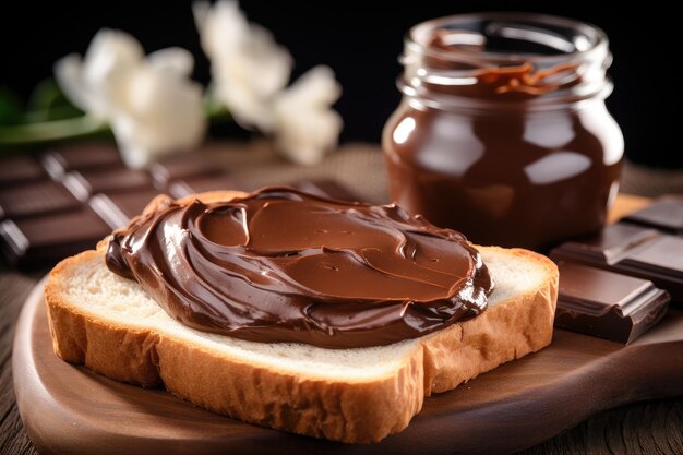 Foto leckerer schokoladen-toast mit sahne auf dem tisch