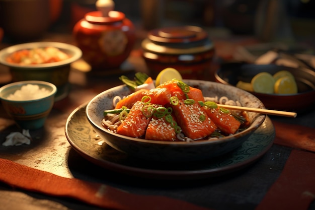 Foto leckeres asiatisches essen in einer verlockenden nahaufnahme