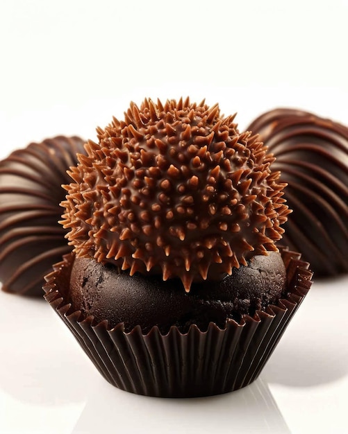 Leckeres brasilianisches Brigadeiro-Gericht mit dunklem Studio-Hintergrund