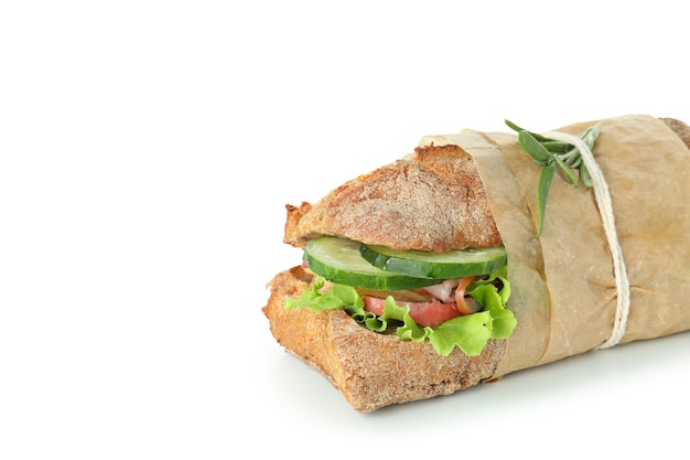 Leckeres Ciabatta-Sandwich isoliert auf weißem Hintergrund