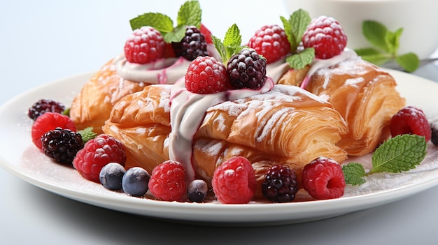 Leckeres Croissant mit Beeren auf dem Tisch