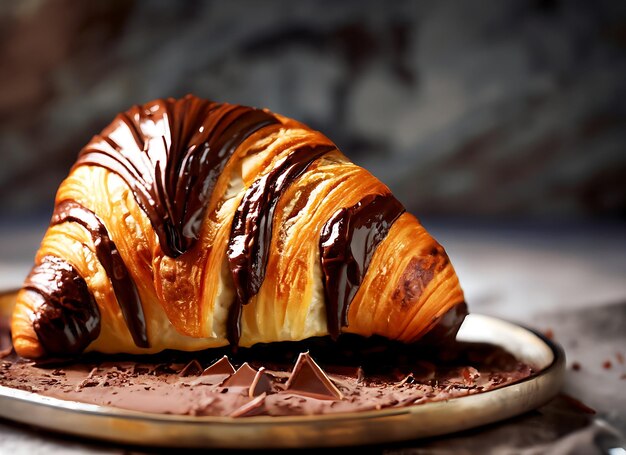 Leckeres Frühstücks-Schokoladen-Croissant mit realistischen Details Küchenfotografie