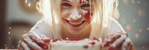 Leckeres Gesicht Frau genießt Dessert