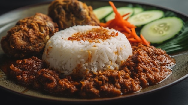 Leckeres Rendang auf einem Holzbrett mit schwarzem Hintergrund