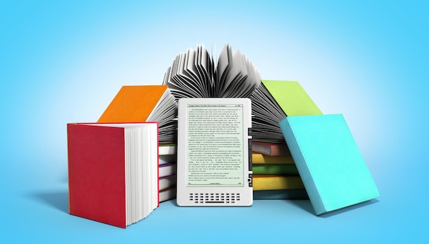Lector de libros electrónicos Libros y tableta renderizan la imagen en 3D en gradiente