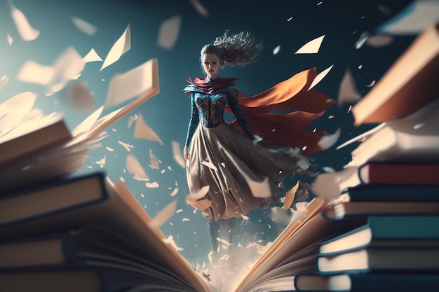 La lectura de los libros abre el camino a nuevas historias, otros mundos, cuentos de hadas, novelas de fantasía y cuentos. Abstracción e imaginación.