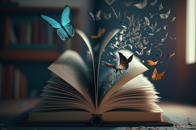 La lectura de los libros abre el camino a nuevas historias, otros mundos, cuentos de hadas, novelas de fantasía y cuentos. Abstracción e imaginación.