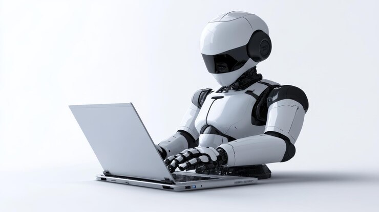 Foto lectura del robot en la computadora portátil