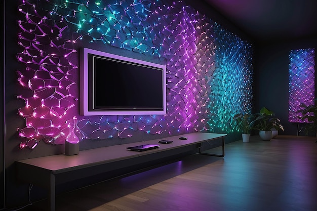 Foto led-wand-mockup-stimmungsanleuchtung modular eleganzinteraktive led-wall-mokup-stimmungsbeleuchtung interaktive modulare eleganz