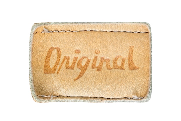 Lederbekleidungsetikett sagt Original isoliert über weiß