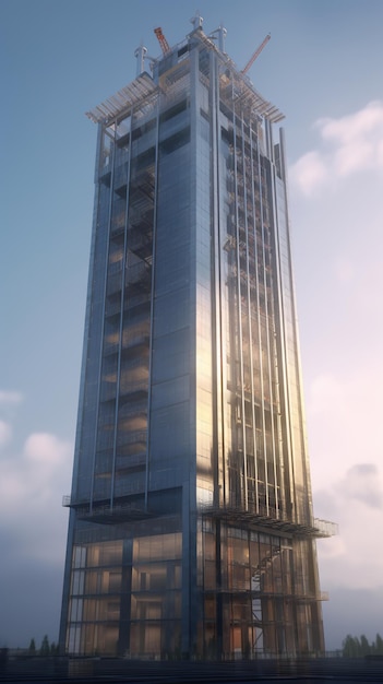 Leer, groß, ein hohes Gebäude im Bau, Datum und Uhrzeit, generative KI