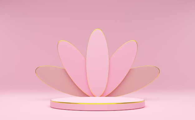 Leer Podium mit geometrischen Formen in rosa Pastellkomposition für moderne Bühnenvorstellung und minimalistisches Mockup abstraktes Vorstellungshintergrund Konzept 3D-Illustration oder 3D-Rendering