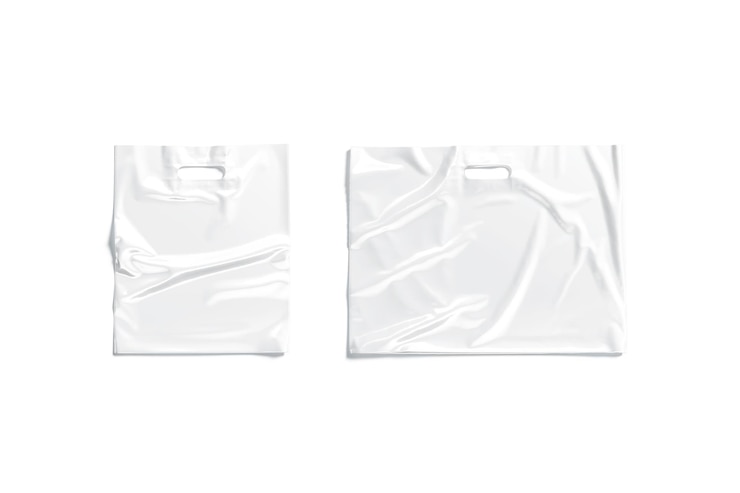 Foto leer weißer kleiner und großer plastikbeutel-mockup isoliert