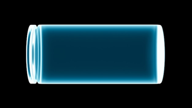Leere 3D-Batterieabbildung auf schwarzem Hintergrund, Statussymbol für leere Smartphone-Batterien, Energie- und Energietechnologiekrisenkonzept