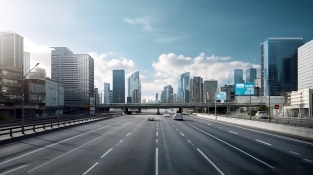 Leere Autobahn mit generativer KI im Stadtbild