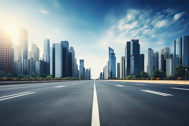 Foto leere autobahnen und städtische skylines durch ki-technologie erzeugte bilder