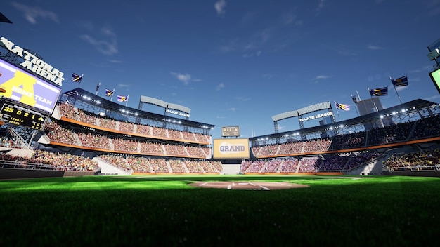 Leere Baseballstadion-Arena mit Fans in den sonnigen Tageslichtern