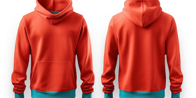 Leere blaue Hoodie vorne und hinten, Mockup mit weißem Hintergrund