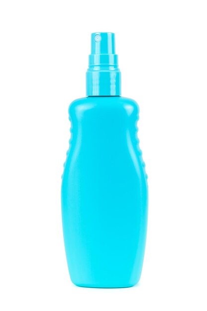 Foto leere blaue kosmetikflasche mit zerstäuber