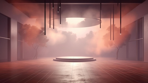 leere Bühne Hintergrund Rampenlicht Backstage Nebel Wolken Lichtstrahlen Podium Szene Theater rosa