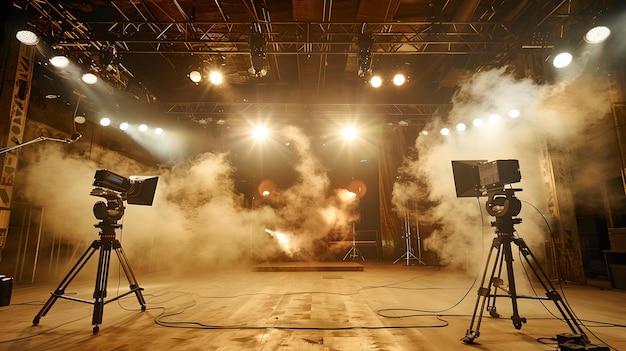 Leere Bühne mit dramatischer Beleuchtung bereit für die Aufführung konzeptionelle Backstage-Ansicht Vorhersage der Show moderne Bühne-Aufstellung KI