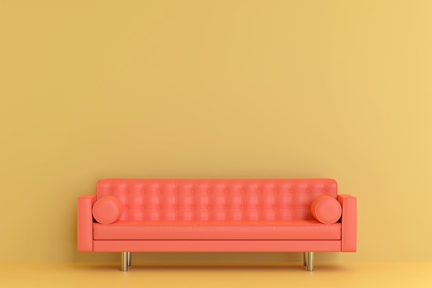 Leere Couch vor gelbem Hintergrund