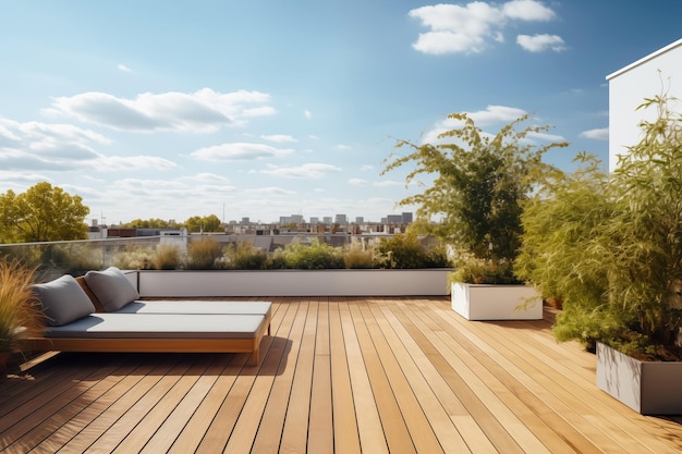 Foto leere dachterrasse im freien mit topfpflanzen im minimalistischen stil