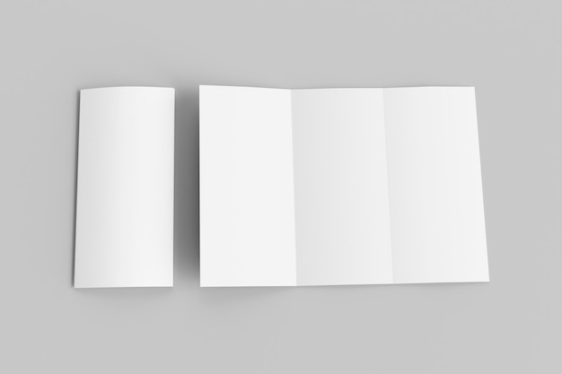 Foto leere, dreifach gefaltete broschürenvorlage für mock-up- und präsentationsdesign. 3d-darstellung