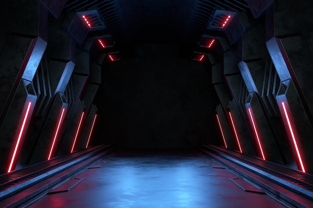 Leere Dunkelkammer, moderner futuristischer Sci-Fi-Hintergrund. 3D-Darstellung