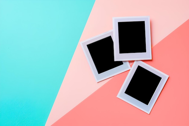 Leere Fotorahmen auf pastellfarbenem Hintergrund