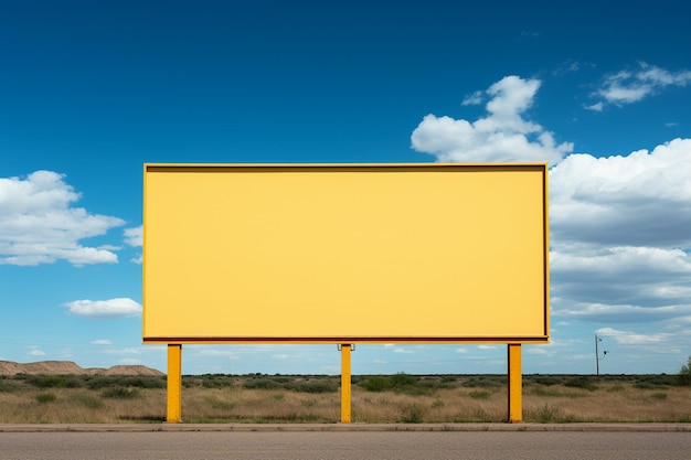 Leere gelbe Plakate auf der Straße mit blauem Himmel und weißen Wolken