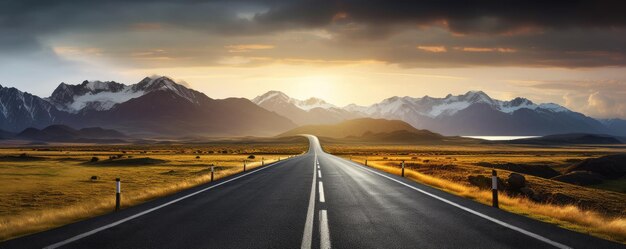 Leere gerade Straße mit geformten Bergen im Hintergrund, Reisekonzept-Tapete im Ausland