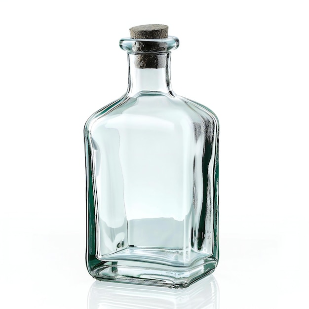 Leere Glasflasche auf weißem Hintergrund Isoliert mit Abschnittspfad