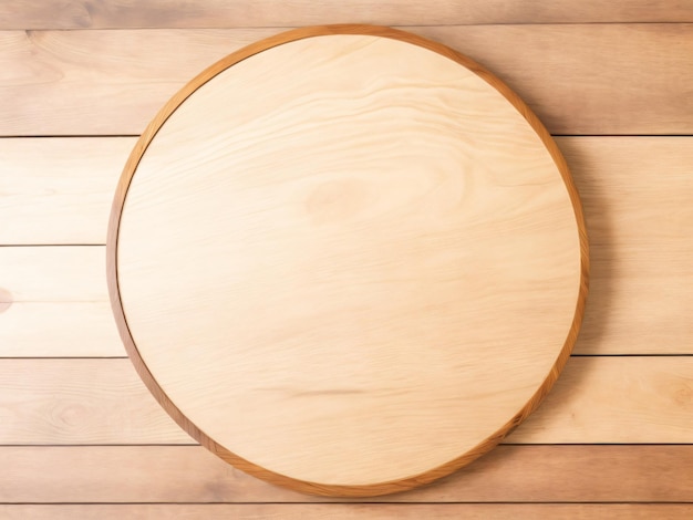 Leere hölzerne Runde Tafel auf einem hölzernen Tisch Rundholz-Toppansicht für die Ausstellung Ihrer Produkte